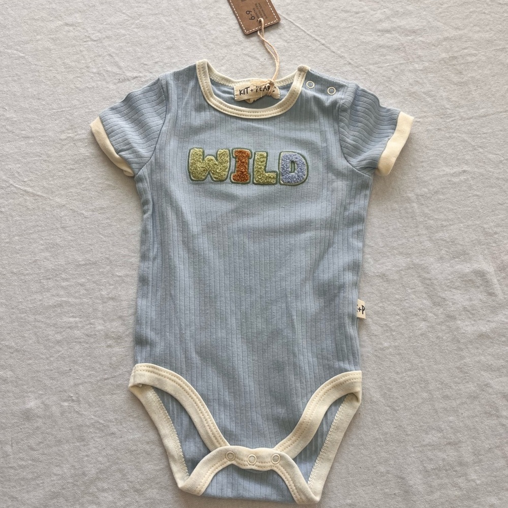 Carter's Light Blue Ribbed 'WILD' One-Piece with Cream Trim